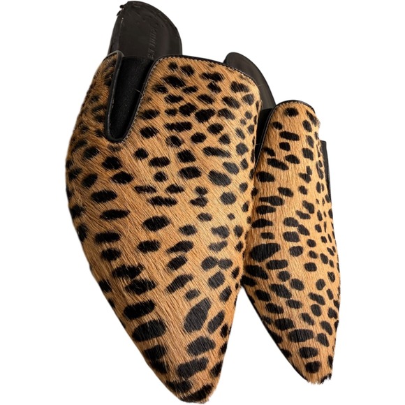 Jenni Kayne Leopard Print Calf Hair Pointed Toe Mules Women Sz 38 Quiet Luxury - Picture 12 of 12